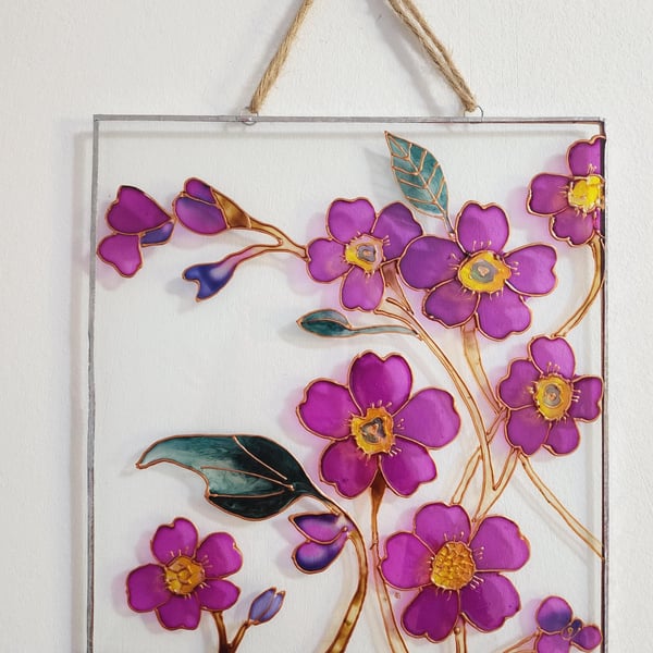 Hand Painted Glass Floral Wall Hanging Anemon Flowers