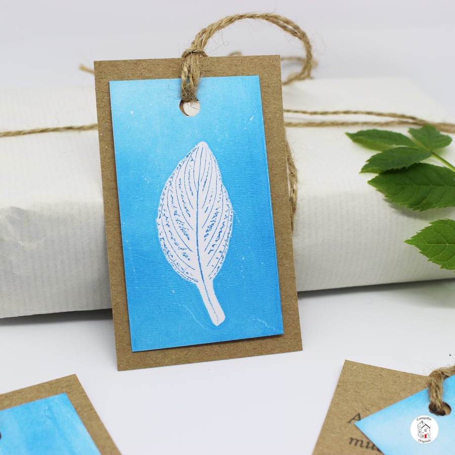 Set of  3 Hand Printed Mono Print Leaf Gift Tag Pack - Original Artwork