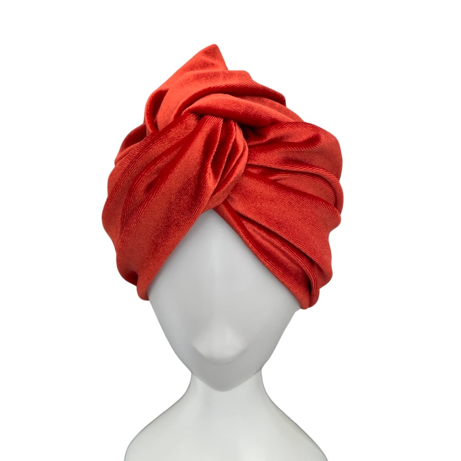 Rust Orange Elastic Velvet Winter Head Wrap Headwear for Women 1940s Vintage Hat