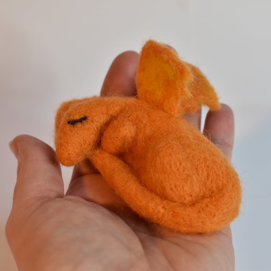 Orange Sleeping Dragon - 3D needle felted fibre art.