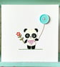 Hand Sewn Panda Card. Pandas. Die Cut Card. Balloon Card. Handmade Card. Cards.