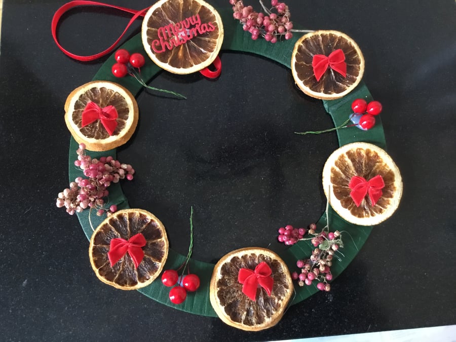 Pretty orange themed christmas wreath with berries and pepper berries CC301