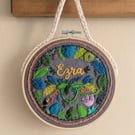 Personalised Jungle Embroidery Hoop Art, Custom Baby Name Sign Gift FREE POSTAGE