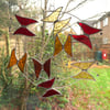 Stained Glass Butterfly Circle - Handmade Hanging  Decoration - Red and Amber