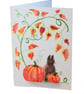 Cat with pumpkins - Greeting card, handpainted watercolour - Image 3