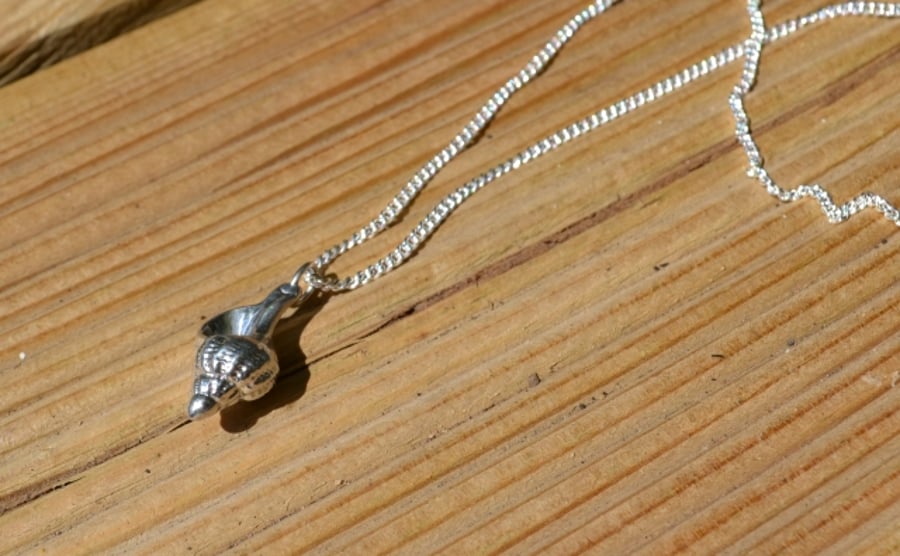 Whelk shell pewter pendant necklace with sterling silver chain