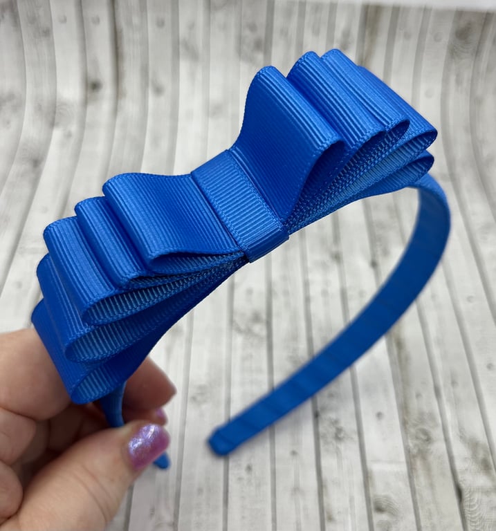Royal Blue Hairband with 5 inch 5 Layered Straight Bow