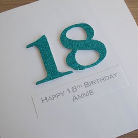 Handmade 18th birthday card - personalised with any age and message