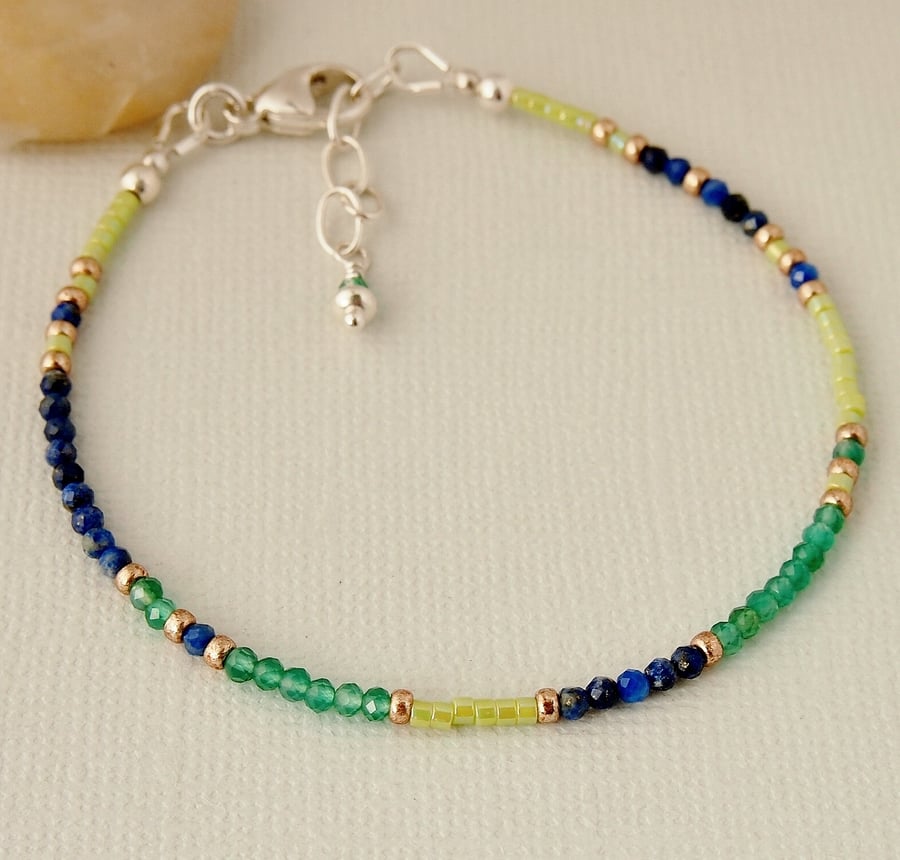 Blue and Green Gemstone Bracelet - Sterling Silver 