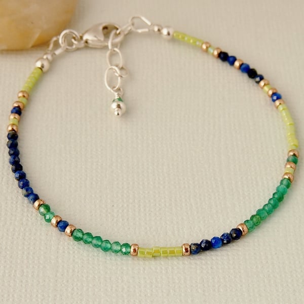 Blue and Green Gemstone Bracelet - Sterling Silver 