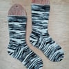 Hand knitted socks, ZEBRA, MEDIUM, size 5-7