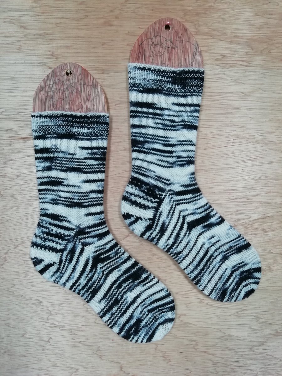 Hand knitted socks, ZEBRA, MEDIUM, size 5-7