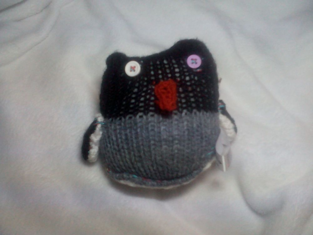 Baby Backwards Grey Black White Penguin - Burnt Brown Beak Knitted By KM