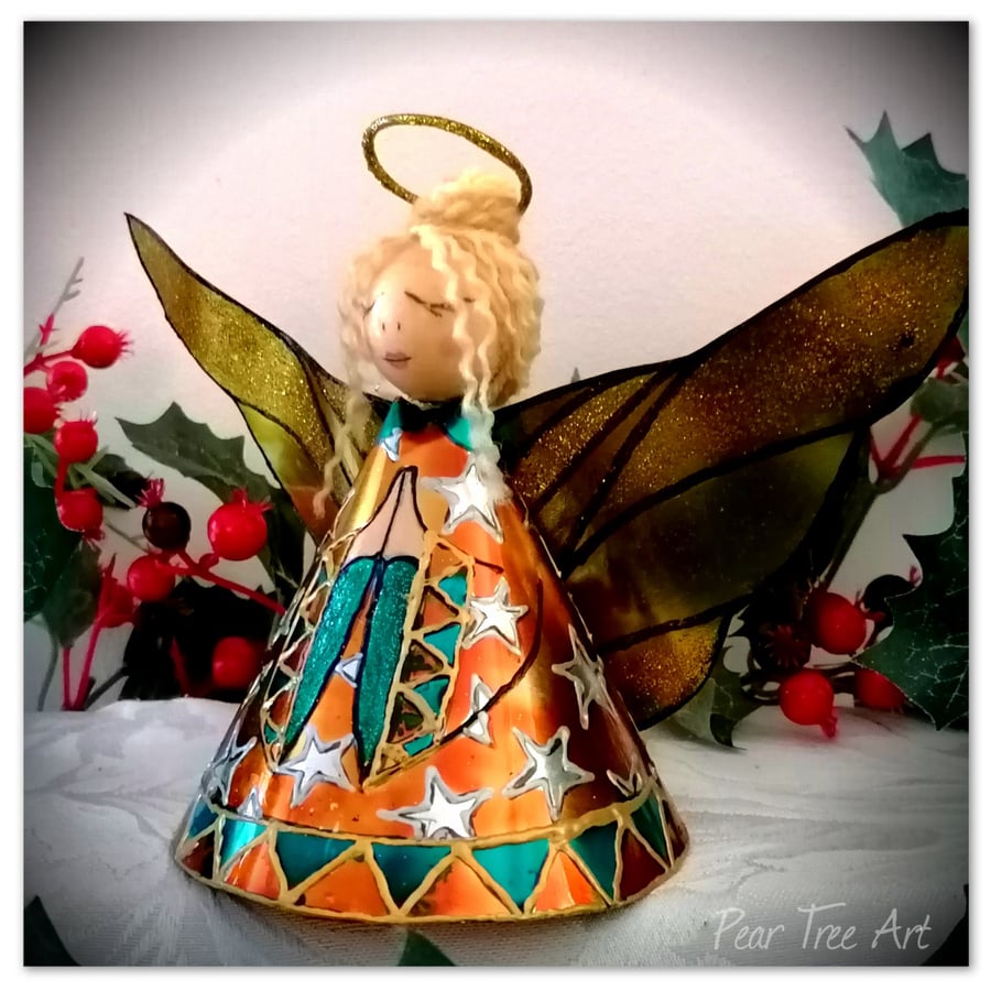 Large: Orange Tin Angel Christmas tree topper