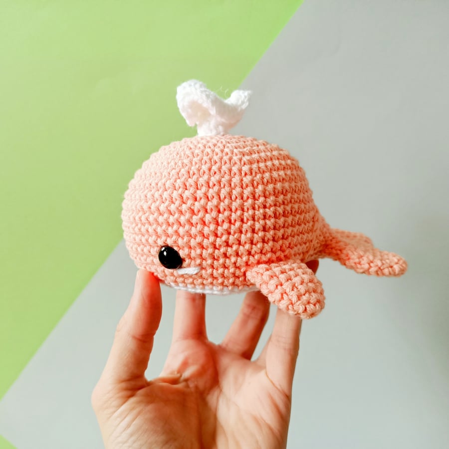 Pink whale soft crochet toy