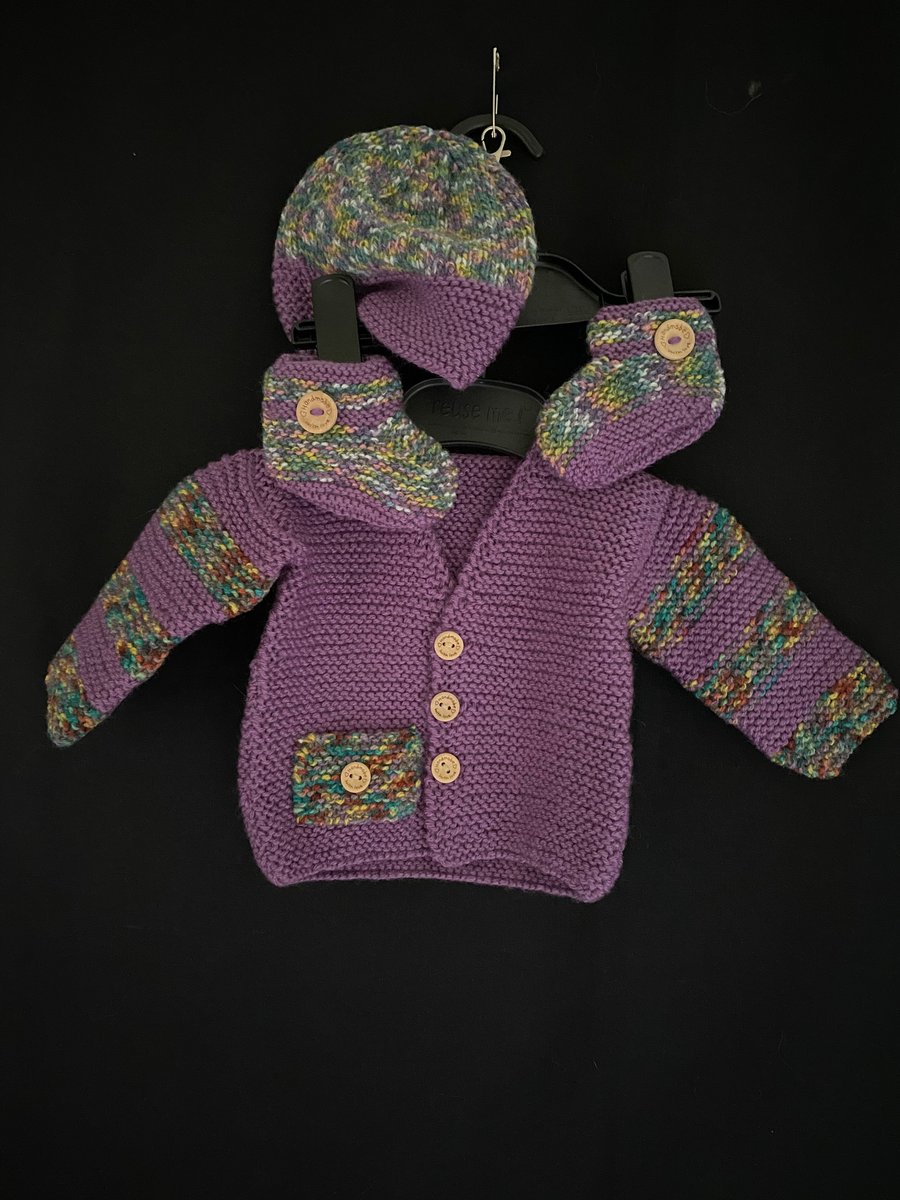 Cardigan hat and bootees