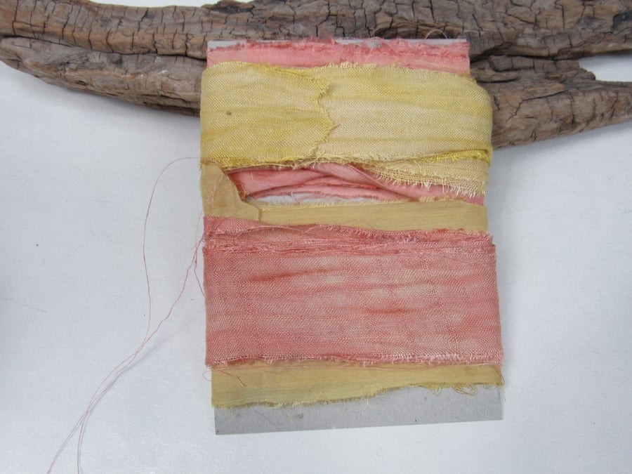 Weld & Madder Natural Dye Pink Yellow Scrappy Cotton Silk Ribbon Pack