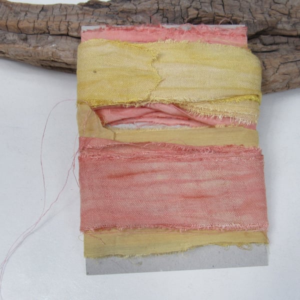 Weld & Madder Natural Dye Pink Yellow Scrappy Cotton Silk Ribbon Pack