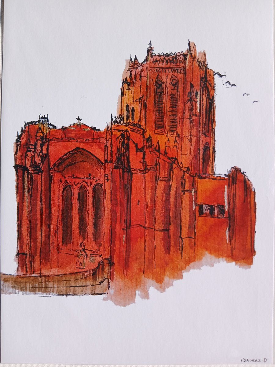 Floating Anglican Cathedral Liverpool watercolour print A5 