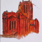 Floating Anglican Cathedral Liverpool watercolour print A5 