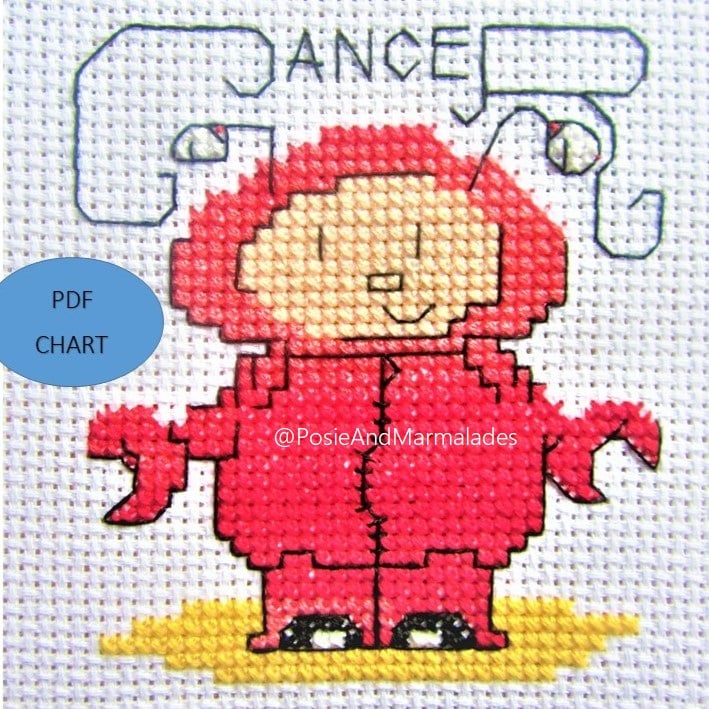Cancer star sign zodiac theme small cross stitch digital Download PDF chart