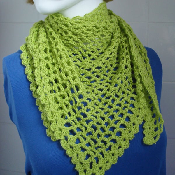 Lime Green Handmade Crochet Triangle Shawl Wrap (R836)