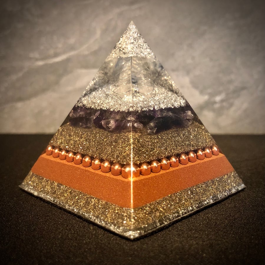 6cm Orgonite Pyramid with Clear Quartz and Amethyst Quartz