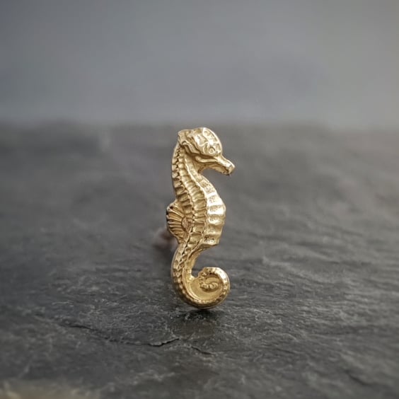 Gold Seahorse Stud - 18 carat gold earring - single gold earring - beach wedding