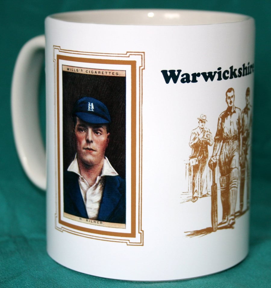 Cricket mug Warwickshire 1929 cricket counties N Kilner & L A Bates vintage desi