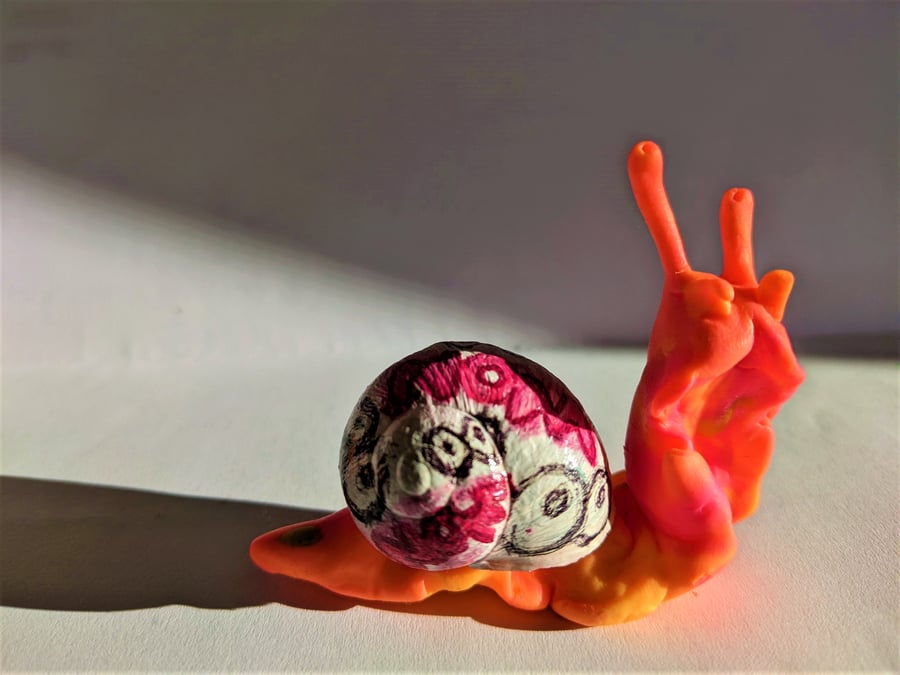 Pink Snail ornament polymer clay model neon 