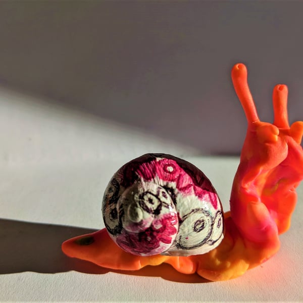 Pink Snail ornament polymer clay model neon 