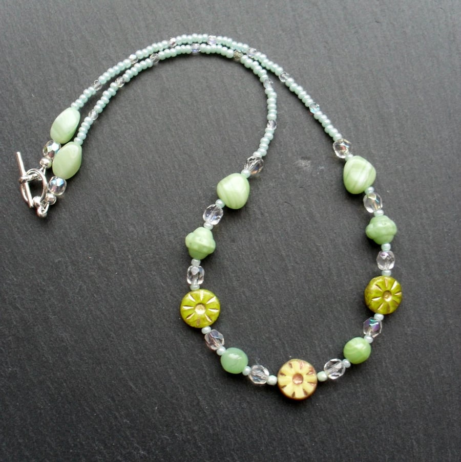 Green Czech Glass Beaded Necklace 