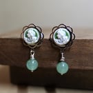 Mini cameo earrings featured with aventurine Gemstone - 925 silver findings