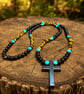 Men’s Natural Stone Cross Necklace – Black Onyx, Tiger Eye and Turquoise – 26 In - Image 5
