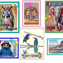 Pack of 6 Mixed Birthday Greeting Cards A5 