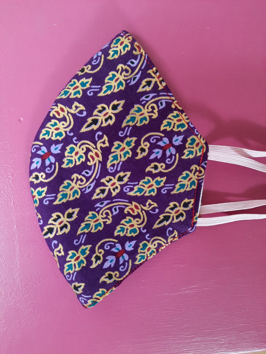 Purple and Gold patterned handmade facemask 