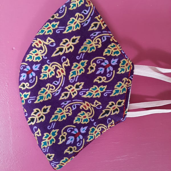 Purple and Gold patterned handmade facemask 