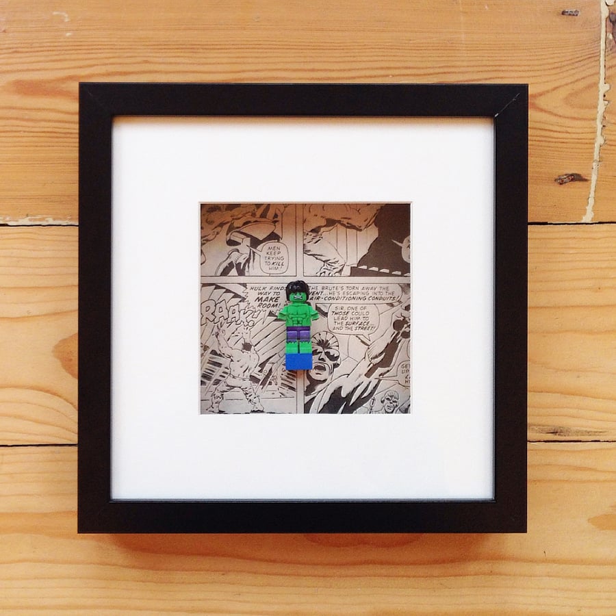 Lego Hulk Mini figure Superhero Wall Art - Framed Picture Comics