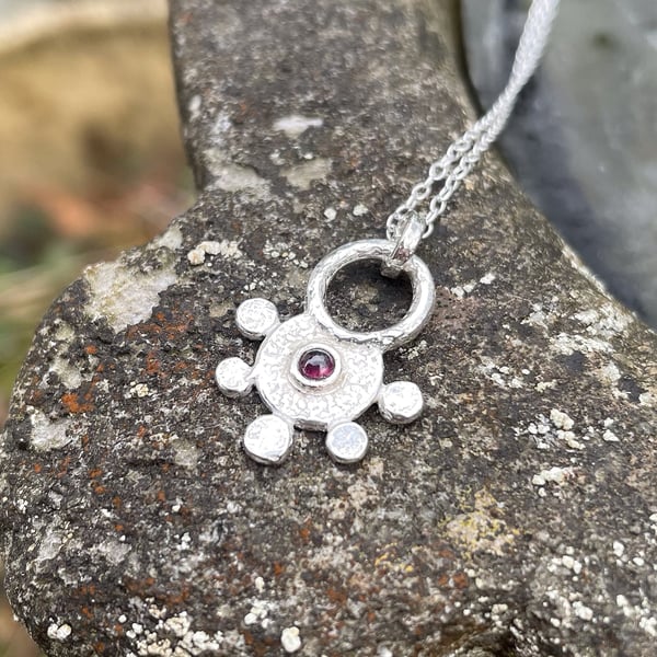 Sterling silver and garnet pendant and chain, garnet necklace