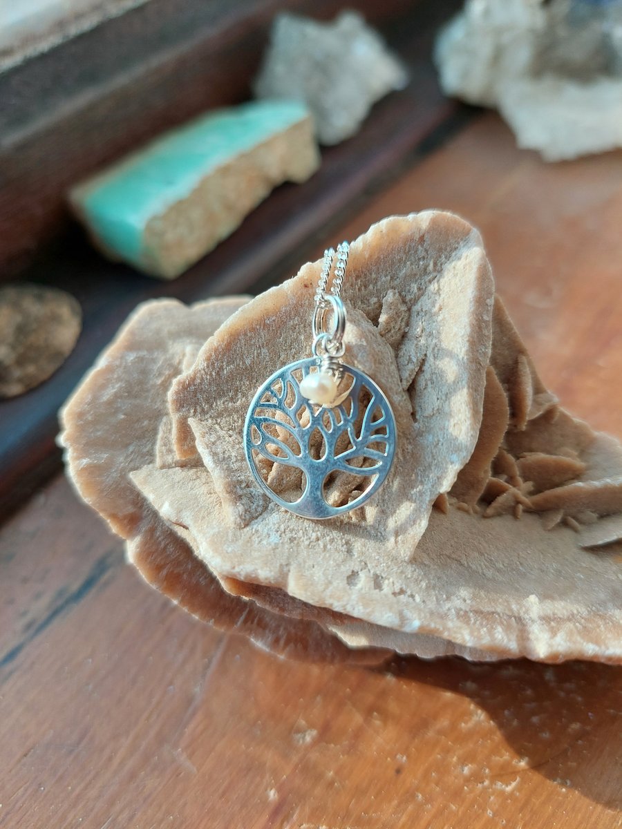 Sterling Silver and Pearl Tree of Life Necklace - June Birthstone