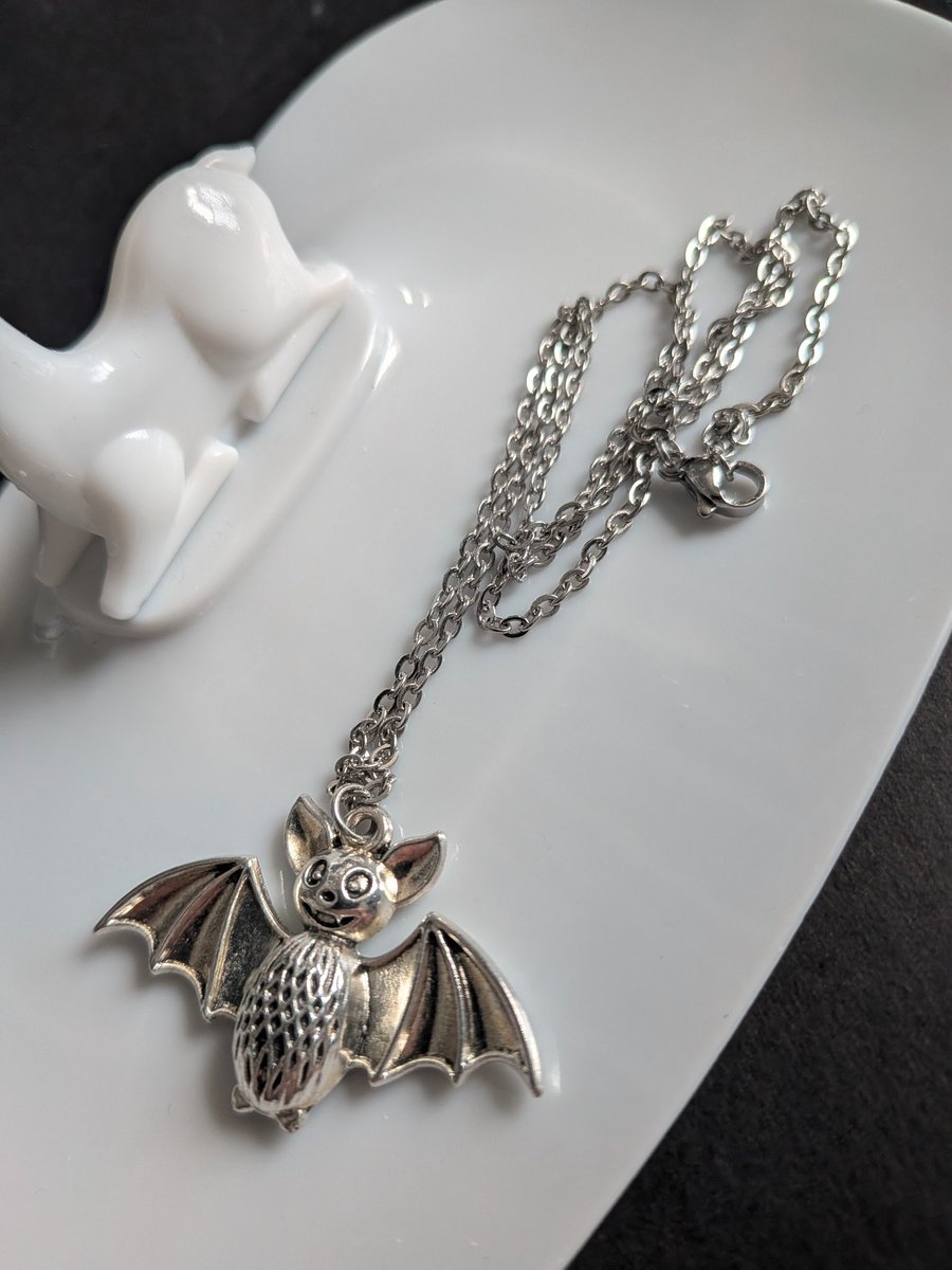 Cute Bat Pendant Necklace - Handcrafted Gothic & Halloween Jewellery