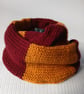 Knitted mustard and burgandy striped infinity scarf