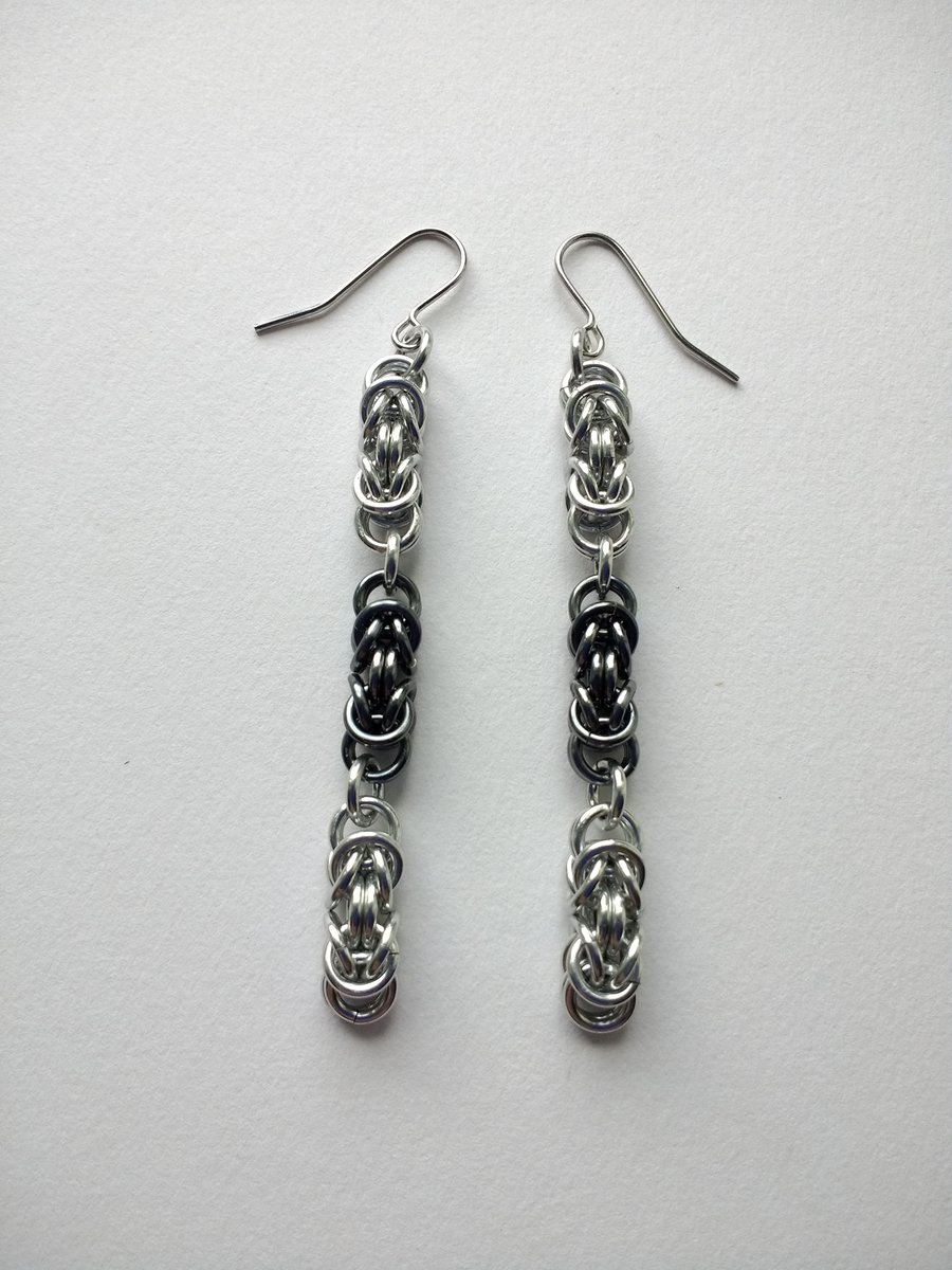 Byzantine Woven Chain Mail Triple Earrings, Anodised Aluminium