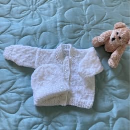 Small baby cardigan and hat - pure white