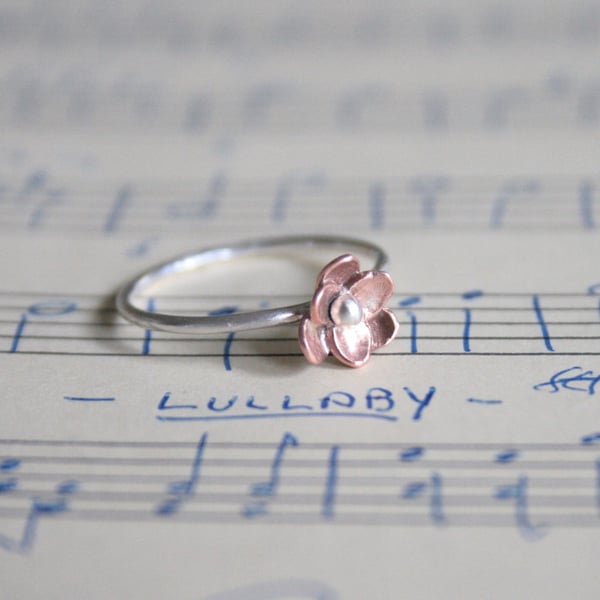 Sterling silver and copper botanical ring