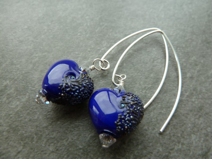 sterling silver earrings, blue hearts