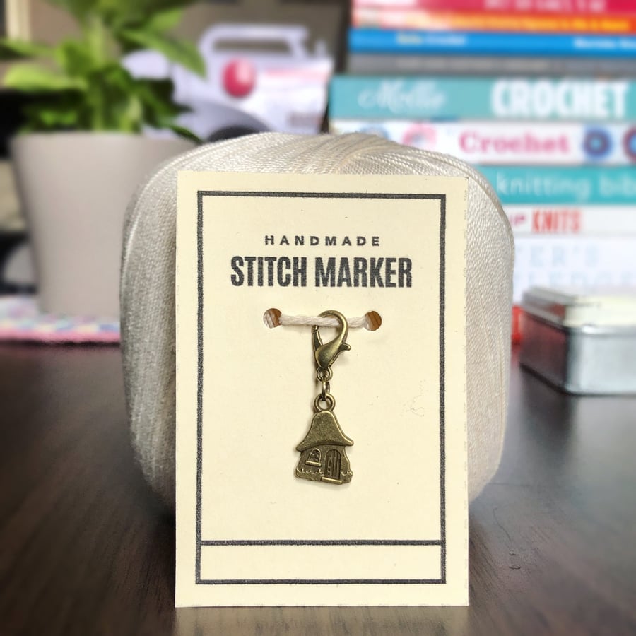 Small House Stitch Marker, Progress Keepers, Antique Bronze Charm