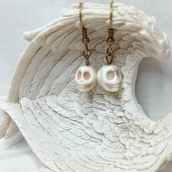Howlite Skull Earrings