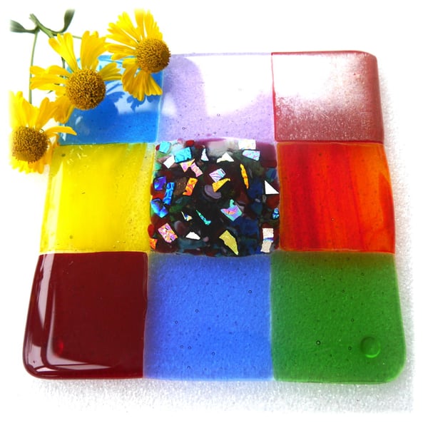 Fused Glass Trivet Rainbow Trivet 16cm 043