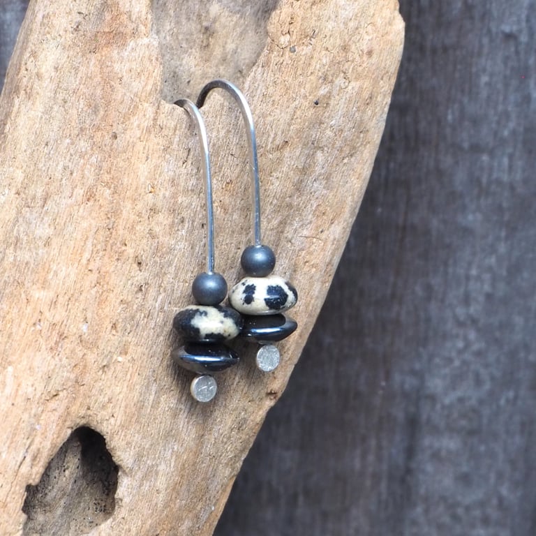 Drop Earrings, Jasper and Hematite Silver Dangle Drop Earrings, Small Earrings